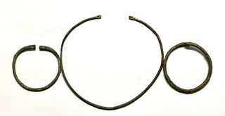 Lot of 3 Ancient Roman Bronze Bracelets c.1st-2nd century AD. Size 5 5/8 - 2 3/4 inches diameter. ex NYC