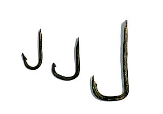 Lot of 3 Ancient Roman Bronze Fish Hooks c.1st-2nd century AD. Size 2 - 1 1/4 inches length. Ex NYC