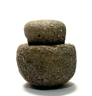 Ancient Roman Basalt Stone Mortar and pestle c.1st-2nd century AD.  Size 2 3/8 inches diameter. Ex NYC 