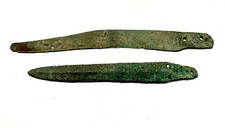 Lot of 2 Ancient Luristan Bronze Spear points c.1000 BC. Size 10 1/8 - 8 1/8 inches length.