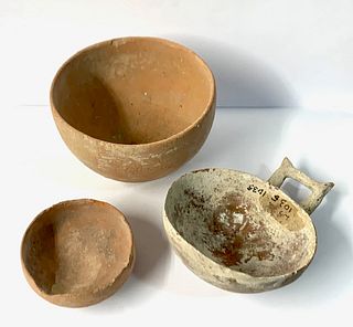 Lot of 3 Cyrpiot Pottery bowls c.1000 BC. Size 4 - 2 1/2 inches diameter. Ex New York City collection. 