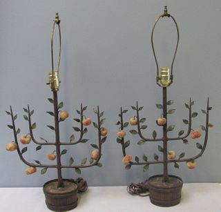 Vintage  Tole  And Metal Tree Form lamp .