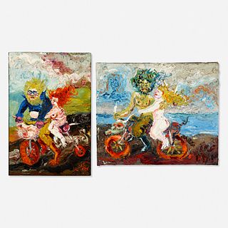 Peter Dean, Bicycle Rider; Couple on Bicycle (two works)