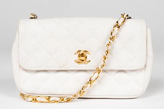 Chanel White Leather Handbag / Purse