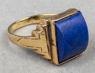 Art Deco 14K Yellow Gold & Lapis Lazuli Ring
