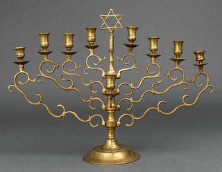 Judaica Large Polish Brass Chanukah Menorah, 19 C.