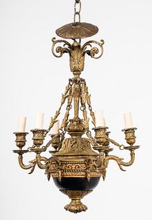 French Empire Style Bronze 6 Light Chandelier