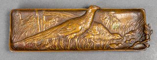 Bronze Pheasant Motif Pen Tray, Antique