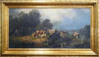 FRIEDRICH LYCK (GERMANY 19th C) LARGE COWS OIL