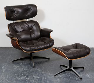 Eames Style Leather Lounge Chair & Ottoman