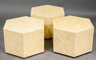 Modern Hexagonal Faux Travertine Tables, 3