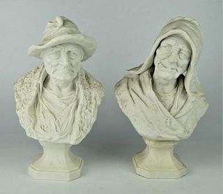 Pr OF CONTINENTAL BISQUE PORCELAIN BUSTS MARKED ML