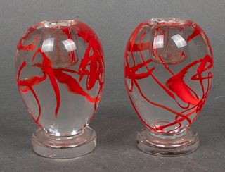 Archimede Seguso Murano Glass Candlesticks, Pair