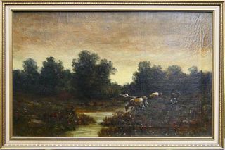 SIDNEY WINGATE ANTIQUE COWS OIL PAINTING ON CANVAS