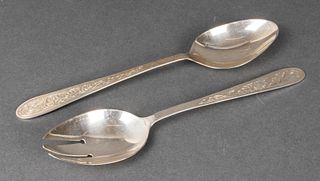 Silver Salad Servers with Engraved Handles, 2