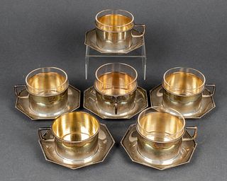 Austrian Silver Teacups & Saucers, Set of 6