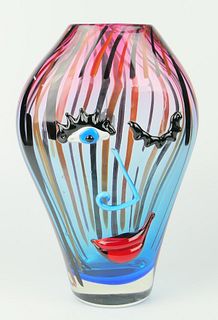PICASSO TOSO STYLE MURANO ART GLASS FACE 12" VASE