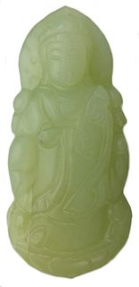 Vtg CHINESE JADE HIGH RELIEF CARVED QUAN YIN PENDA