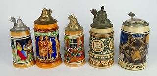 COLLECTION OF (5) MID CENTURY STEINS