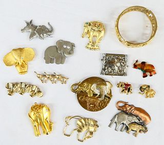 LOT OF (15) PIECES OF COSTUME ELEPHANT JEWELRY