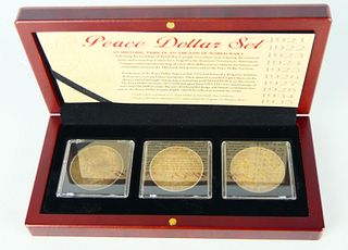SET 3 PEACE DOLLARS IN CASE END OF THE WAR TRIBUTE