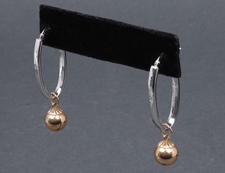 14K White Gold Diamond Hoop Earrings & Ball Drops