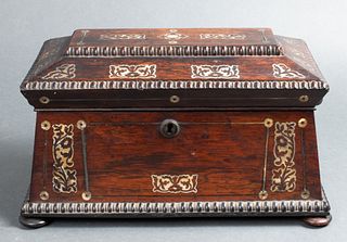 English Mother-of-Pearl Inlaid Wood Box, Antique