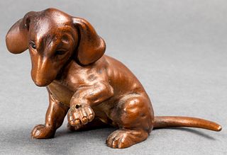 Diminutive Bronze Dachshund Dog Figurine