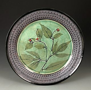 Wildflower Platter in Moss Green with Red Berries