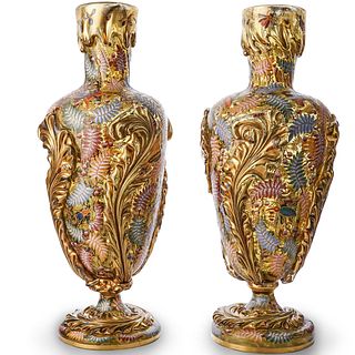 Rare Antique Moser Gilt Enamel Glass Vases