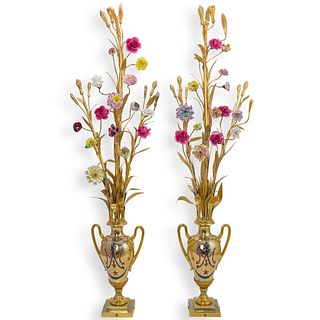 19th Cent. Marie Antoinette Bronze And Porcelain Figural Vases