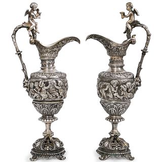 Pair of 19th Cent. French Silver Bronze Ewers