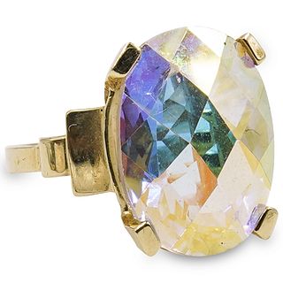 14k Gold and Iridescent Stone Ring