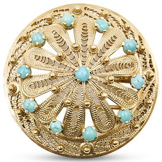 14k Gold and Turquoise Brooch