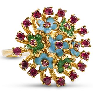 14k Gold Enamel and Ruby Ring