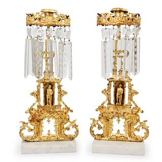 Gilt Bronze Candlestick Lusters