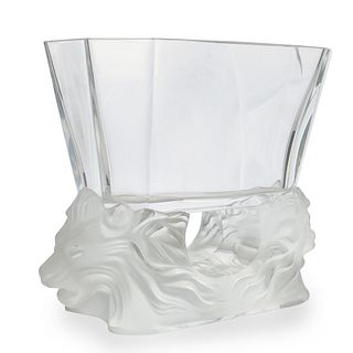 Lalique Crystal "Venise" Lion Vase