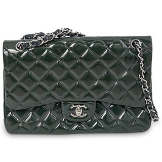 Chanel Double Flap Dark Green Patent Leather Bag