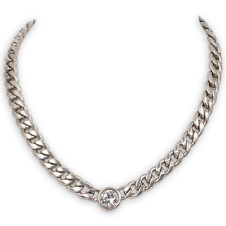Synthetic Diamond and Sterling Silver Chain Necklace