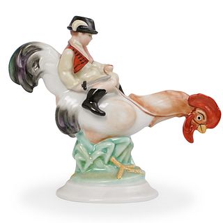 Herend Boy Riding Rooster Figurine
