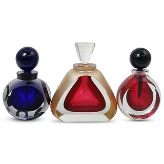 (3 Pc) Signed Art Glass Perfume Bottles