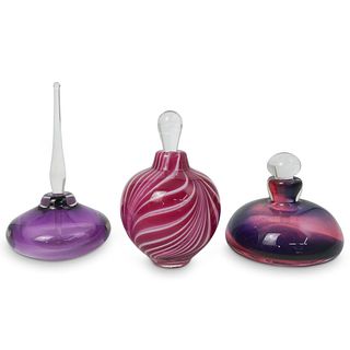 (3 Pc) Signed Art Glass Perfume Bottles