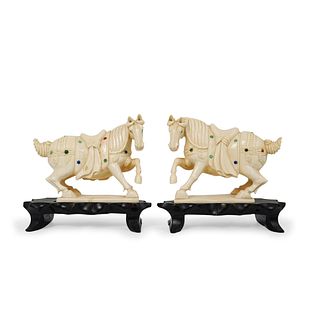Pair Of Chinese Tang Style Carved Horses