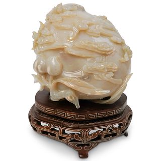 Chinese Carved Agate Lotus Boulder