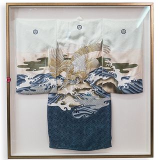 Framed Japanese Silk Eagle Kimono
