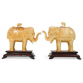 Pair Of Bone Elephant Urns