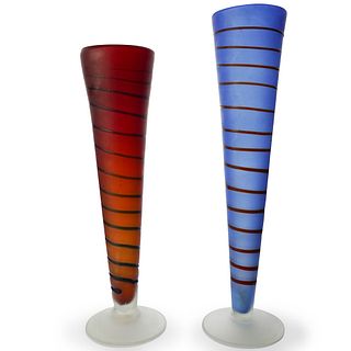 (2 Pc) Frosted Glass Spiral Vases