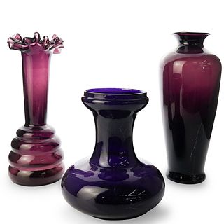 (3 Pc) Purple Glass Vase Set