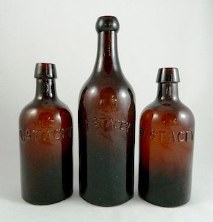 Mineral water bottles - 3 round amber