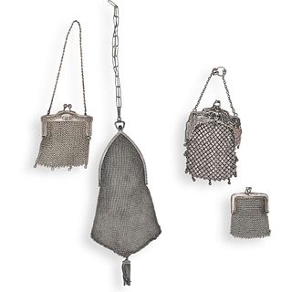 (4 Pc) Sterling Silver Mesh Purse Collection